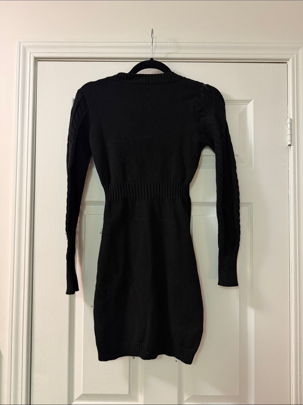 Black Button-Front Cable Knit Sweater Dress - Picture 2 of 2